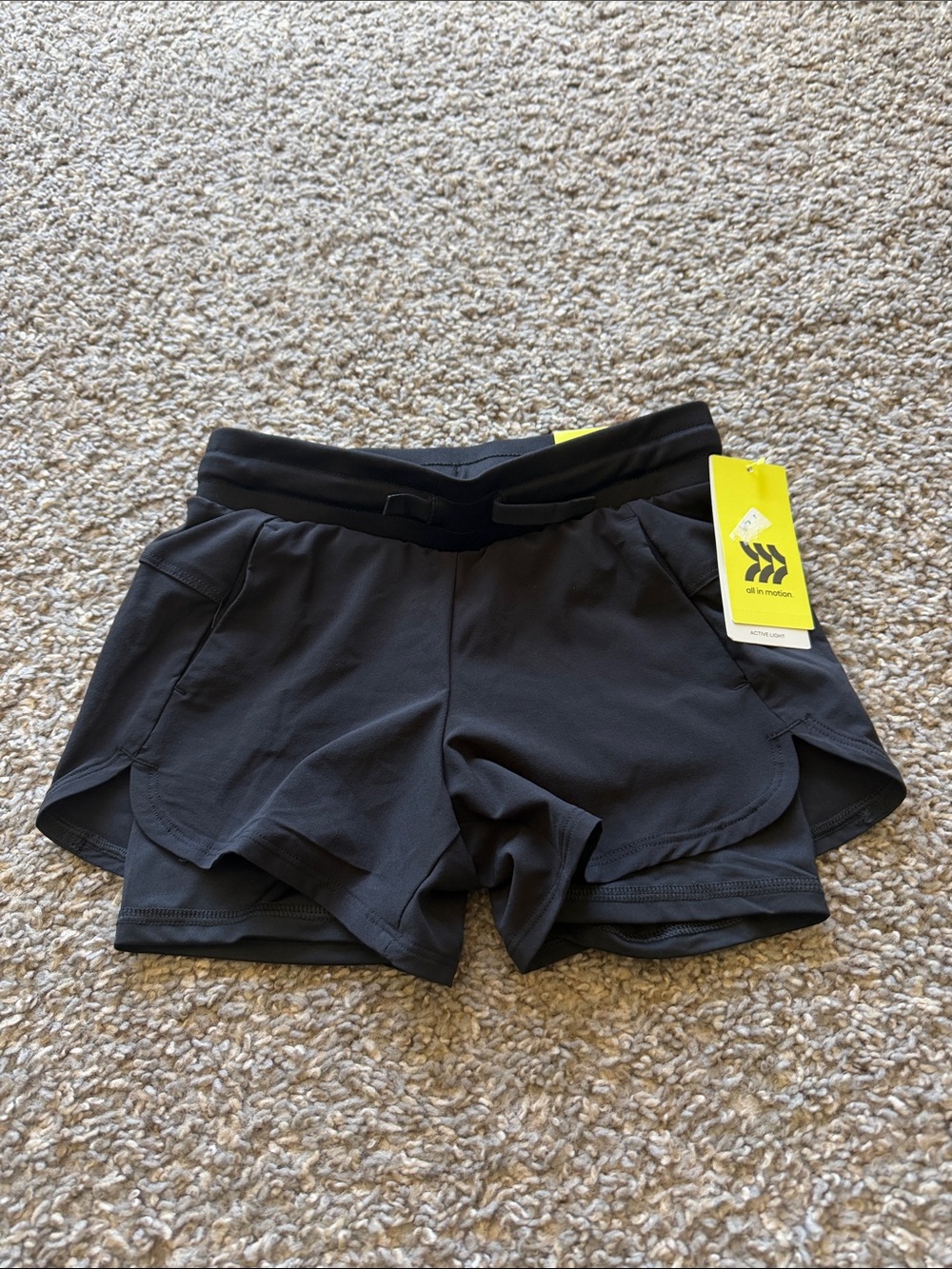 all in motion Black Layered Athletic Shorts with Yellow Tag